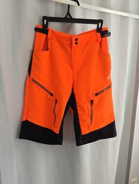 Men's Athletic High-Visibility Orange Cycling Shorts with Black Trim